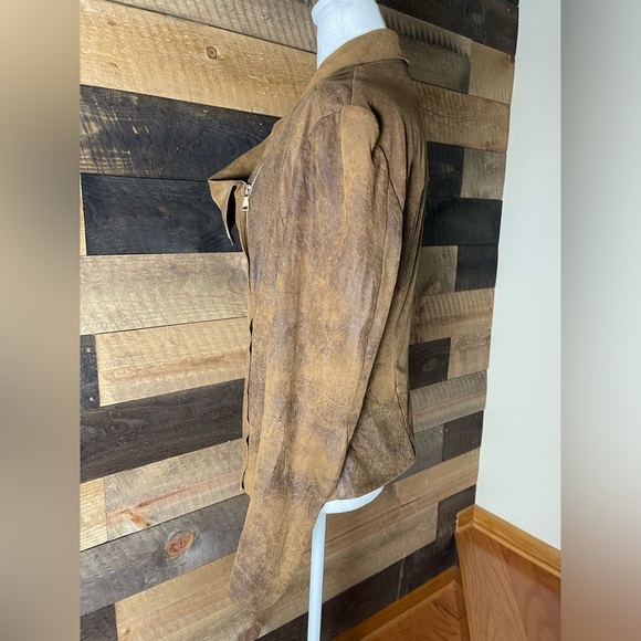 BNCI By Blanc Noir Womens Brown Faux Suede Moto Asymmetrical Zip-Up Brown Sz L - Picture 2 of 9